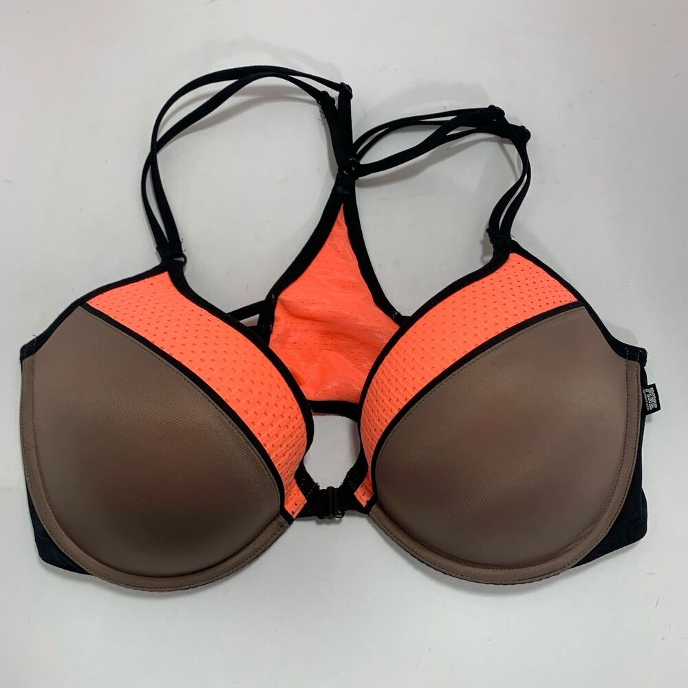 Victoria’s Secret Neon Colors And Black Push-Up Front Closure Racerback Bra 36DD